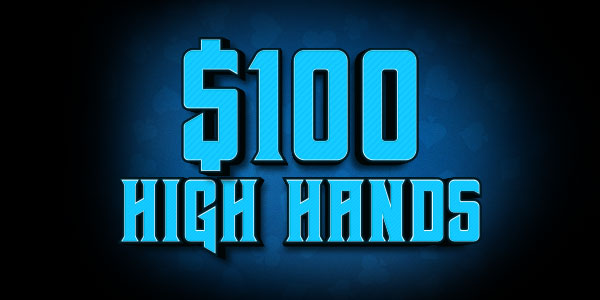 Image displaying the text "$100 High Hands" in blue, set against a dark blue background.