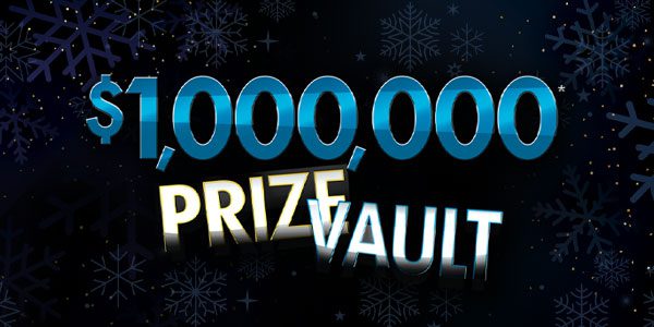 Text reading "$1,000,000 Prize Vault" with stars and snowflake patterns in the background.