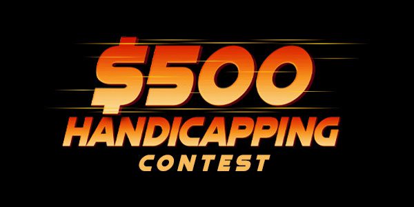 $500 Handicapping Contest text with a racing theme on a black background.