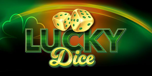 Green and gold image with two dice above the words "Lucky Dice" against a dark background.