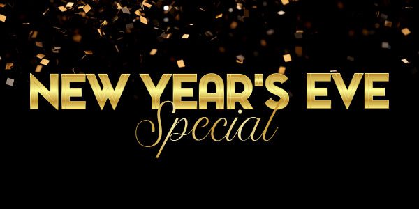 Gold text reading "NEW YEAR'S EVE Special" with confetti on a black background.