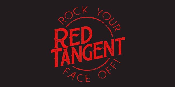 Red text reads "RED TANGENT" in bold letters, surrounded by the phrase "ROCK YOUR FACE OFF!" in a curved font, all on a black background.
